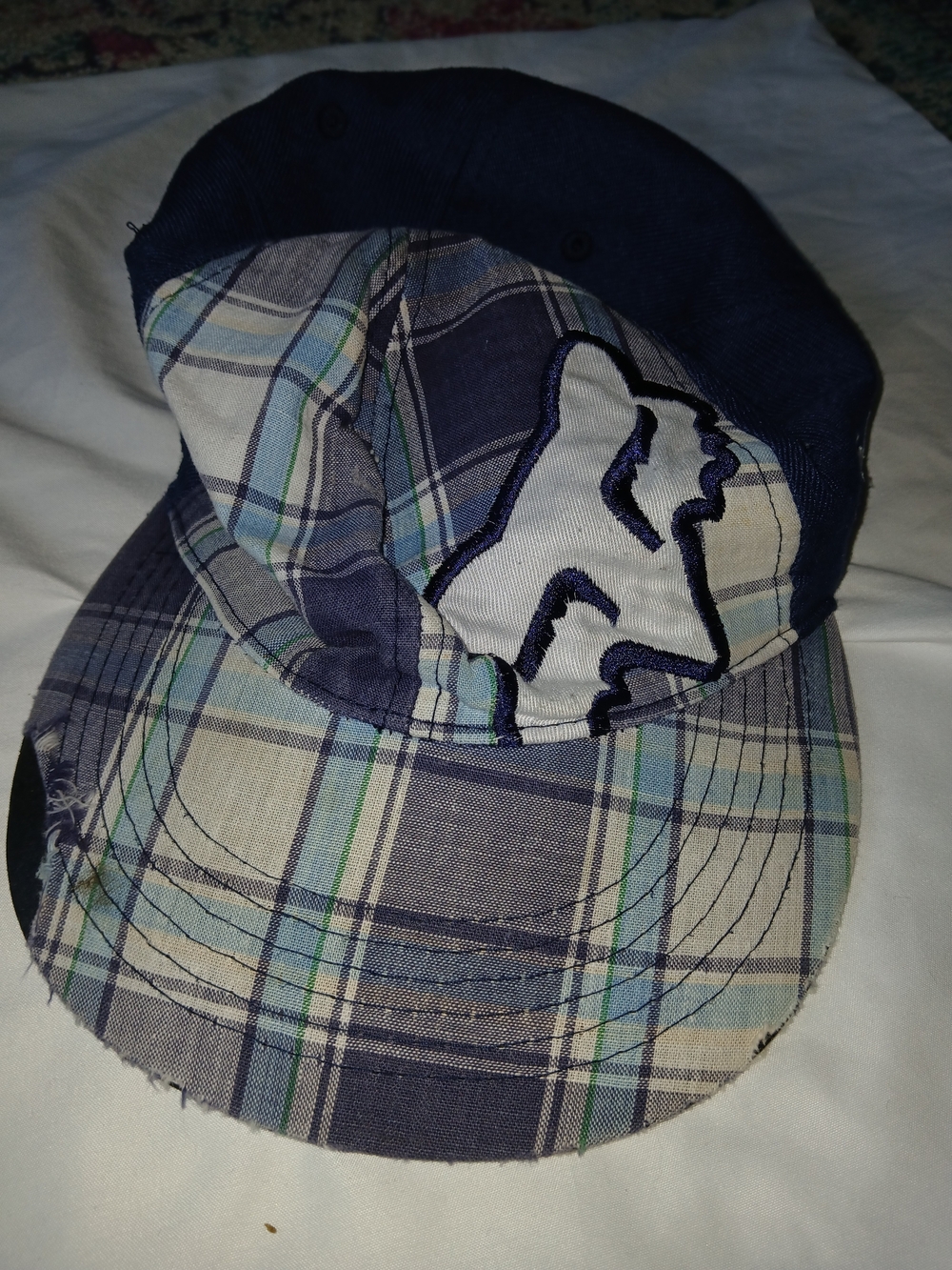 Fox Men’s Plaid Fitted Baseball Cap Hat Blue/White Size 7 3/4